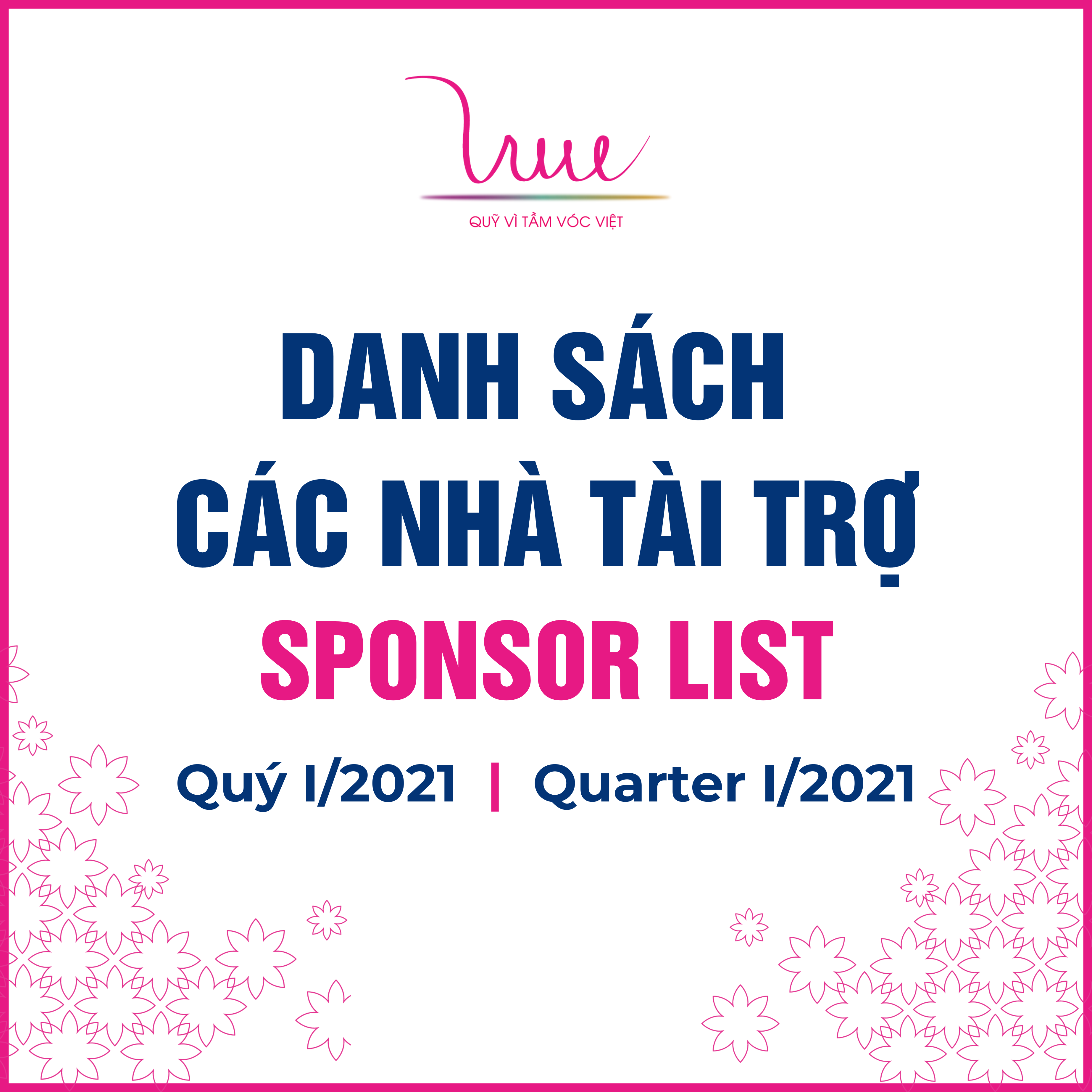 Danh sách các nhà tài trợ Quý I năm 2021